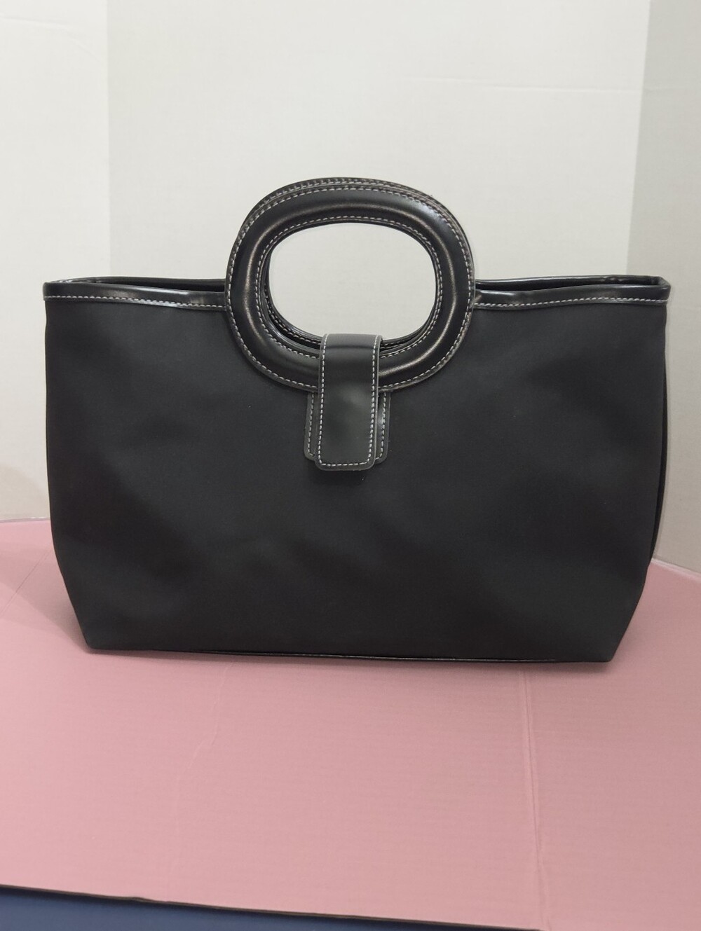 Classic Black Tote Bag with Circular Handles